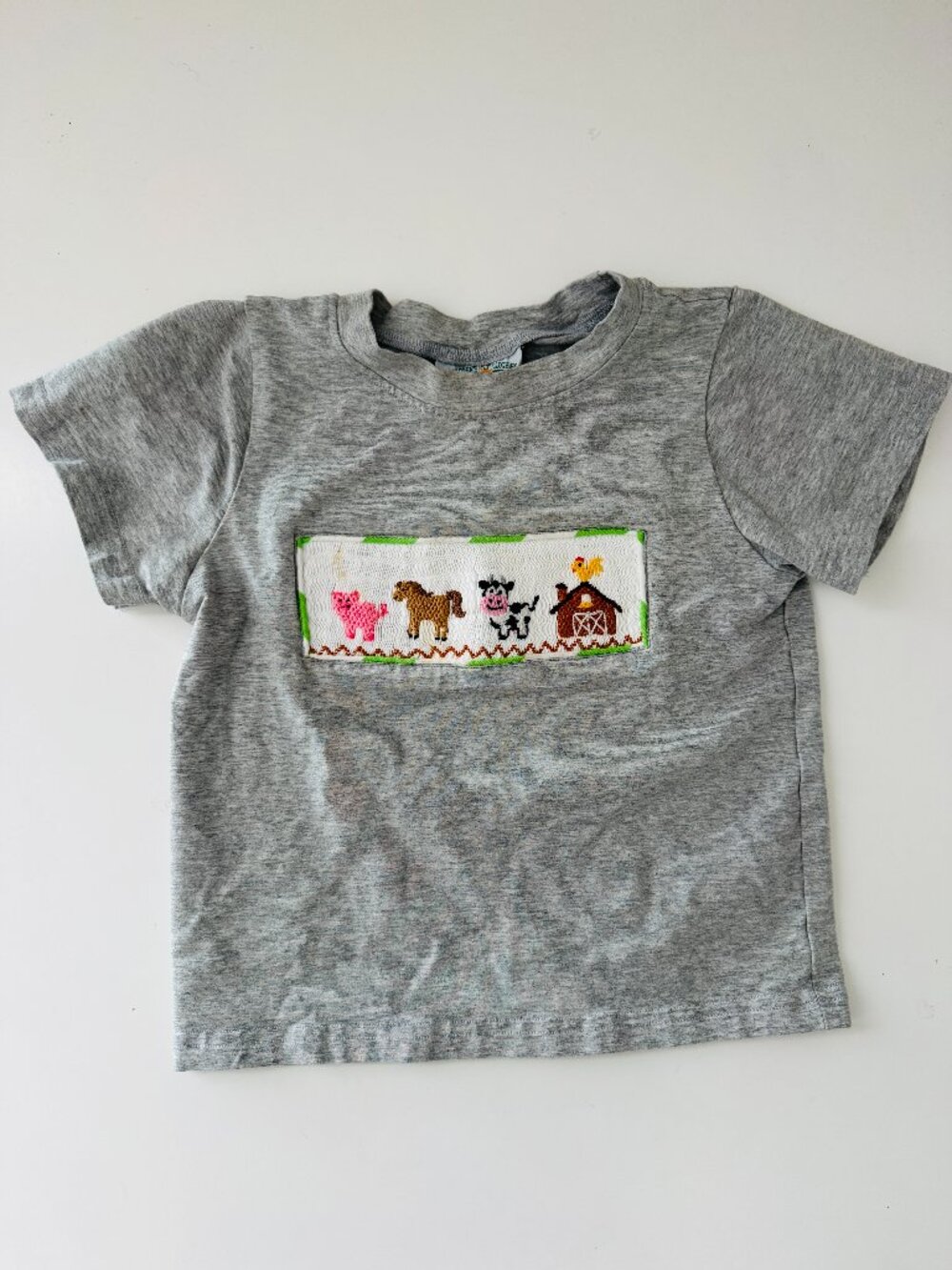 Southern Taters Smocked Graphic Short Sleeve Tshirt Boys 3T Toddler Grey Farm An